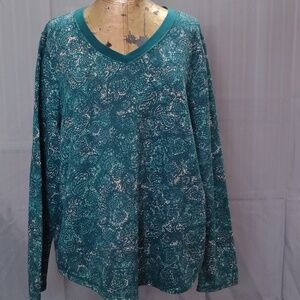 Sonoma Life+Style Long Sleeve V-neck Paisley Top Green And White Women's Updated